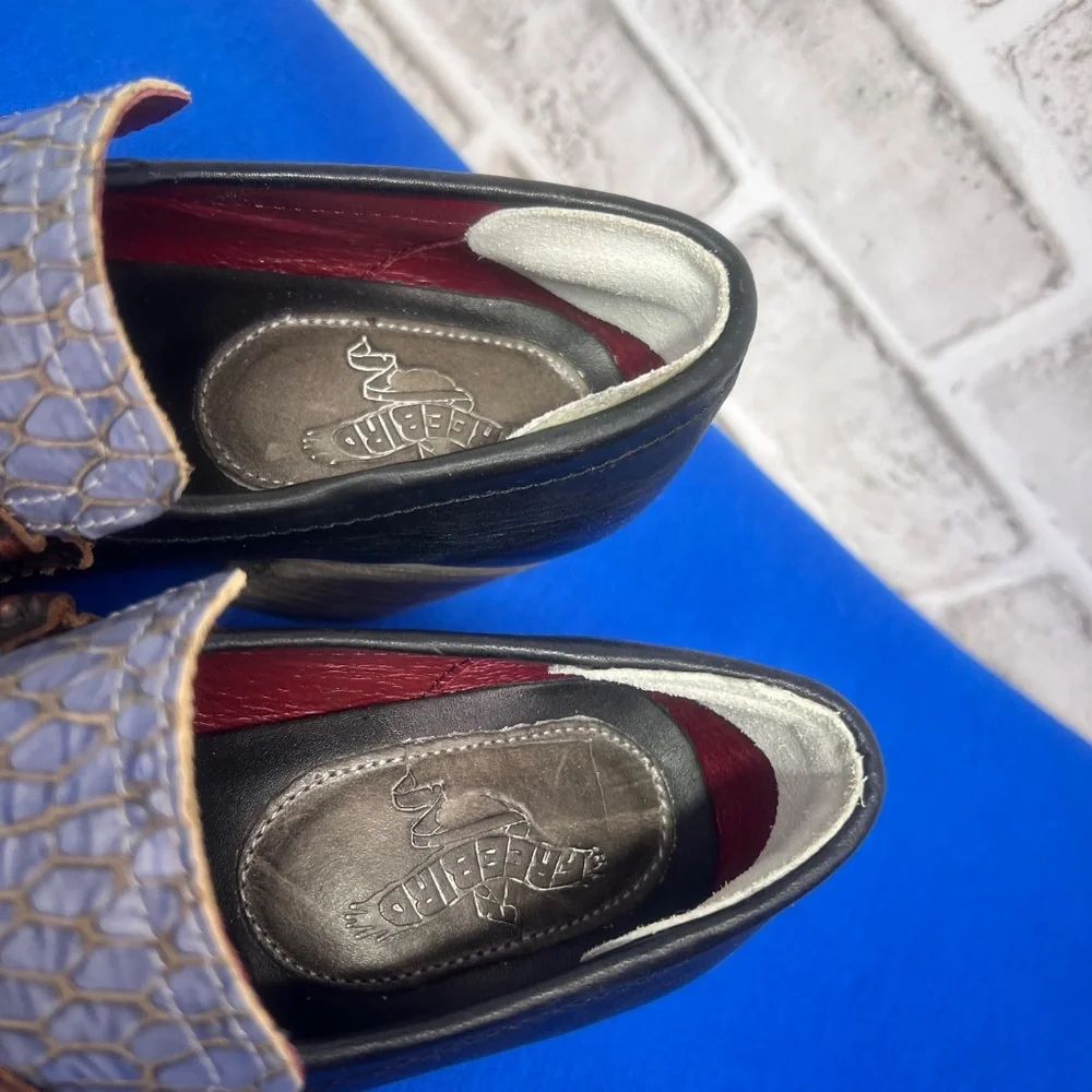 🦅|•FREEBIRD BY STEVEN•| BRISTOL Navy Blue Croc 2 1/4 Inch Heeled Loafer
